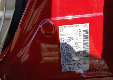 2019 Nissan Rogue Sl z USA, uszkodzony, nr VIN 5N1AT2MV2KC835902